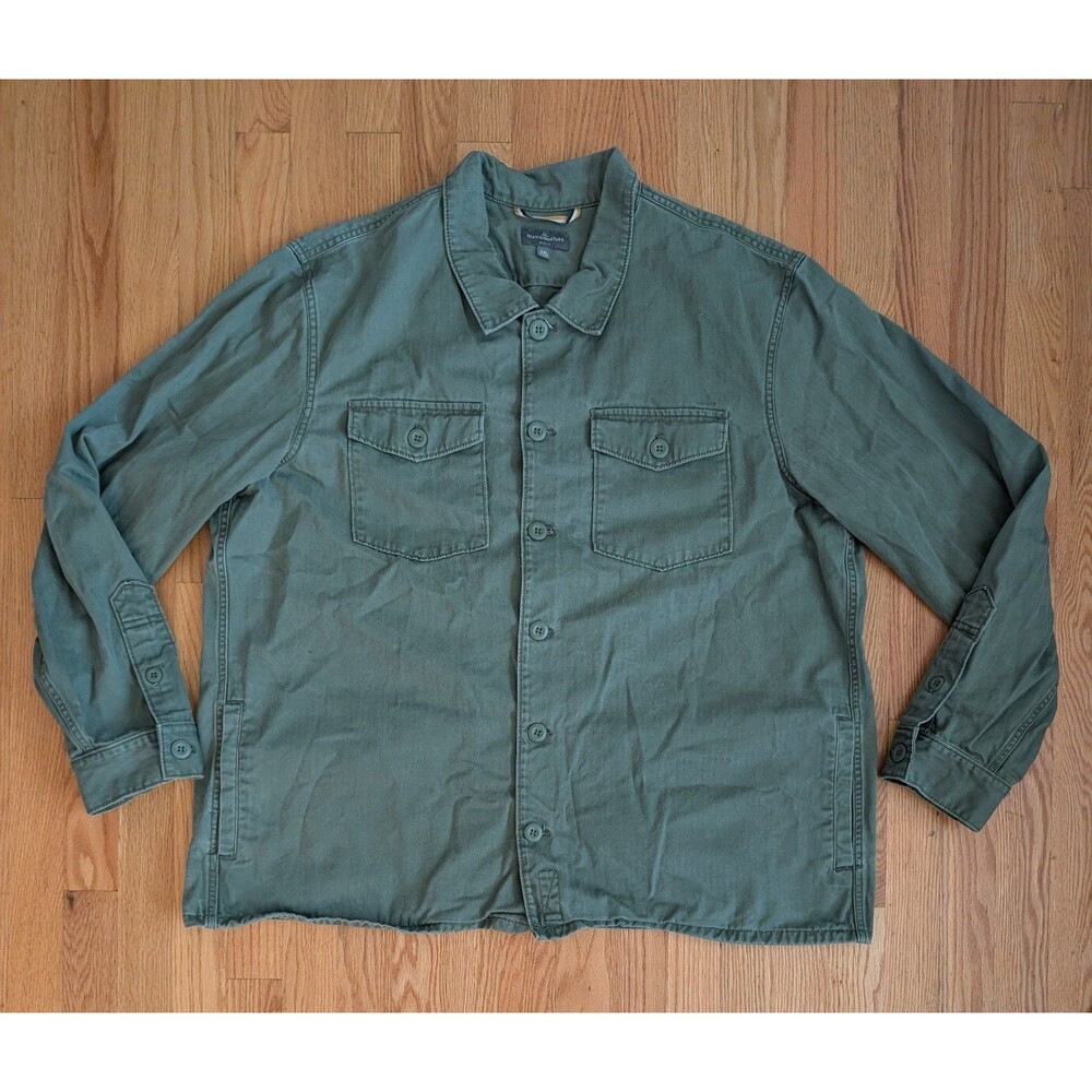 L.L. Bean Signature Shacket Shirt Jacket Mens 2XL Military Army Green Rugged